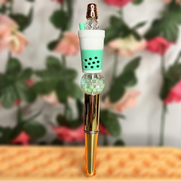 Handmade Other - Green & White Boba Tea Handmade Beaded Pen